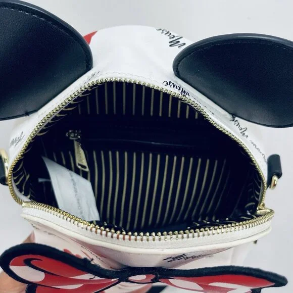 Loungefly Disney Mini Purse/Bag Pack Minnie Mouse Signature Ears White Stripped - Picture 6 of 12